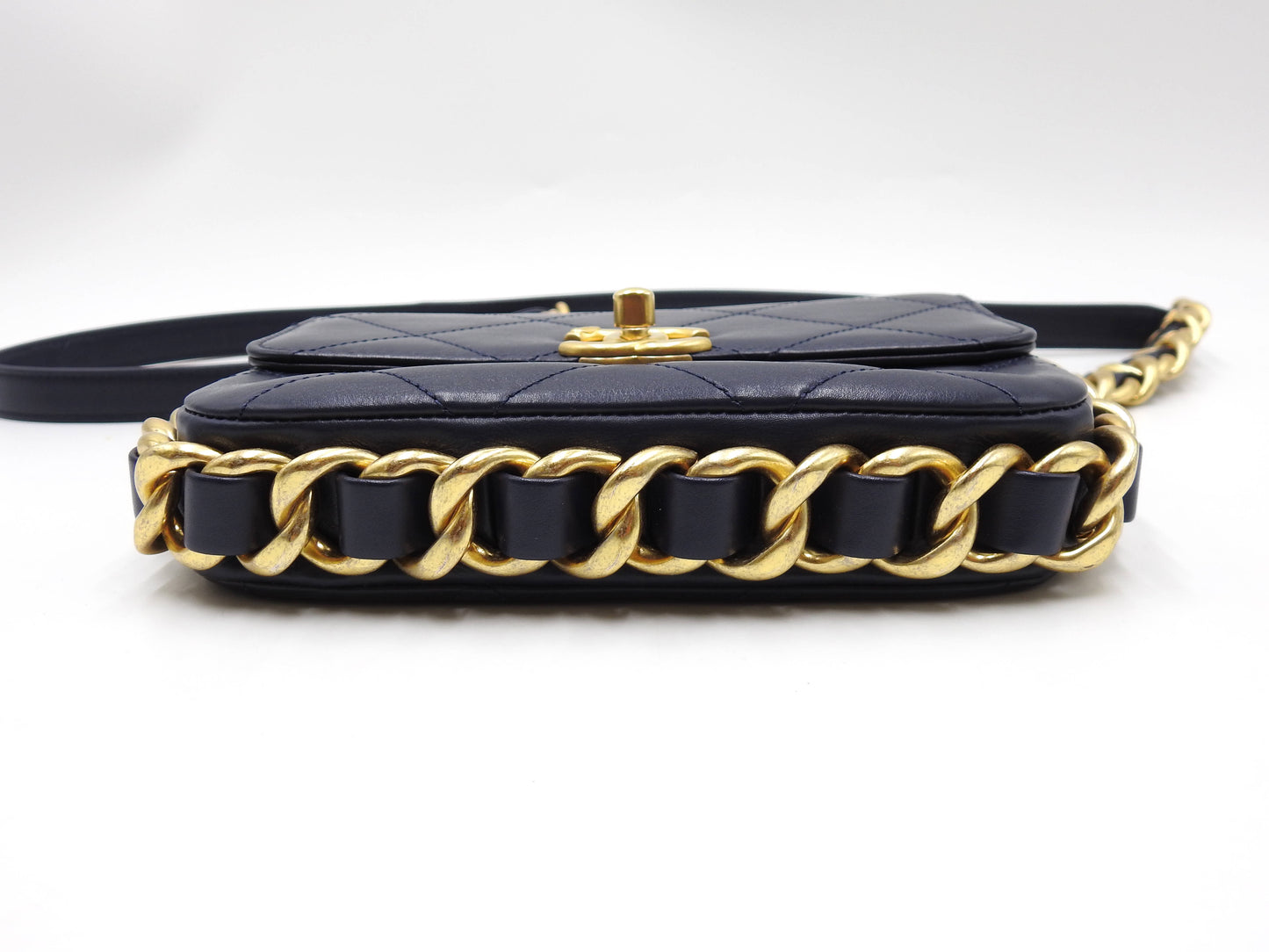 Chanel Matelasse Small Framing Flap Chain Shoulder Bag Calfskin Navy AS2831