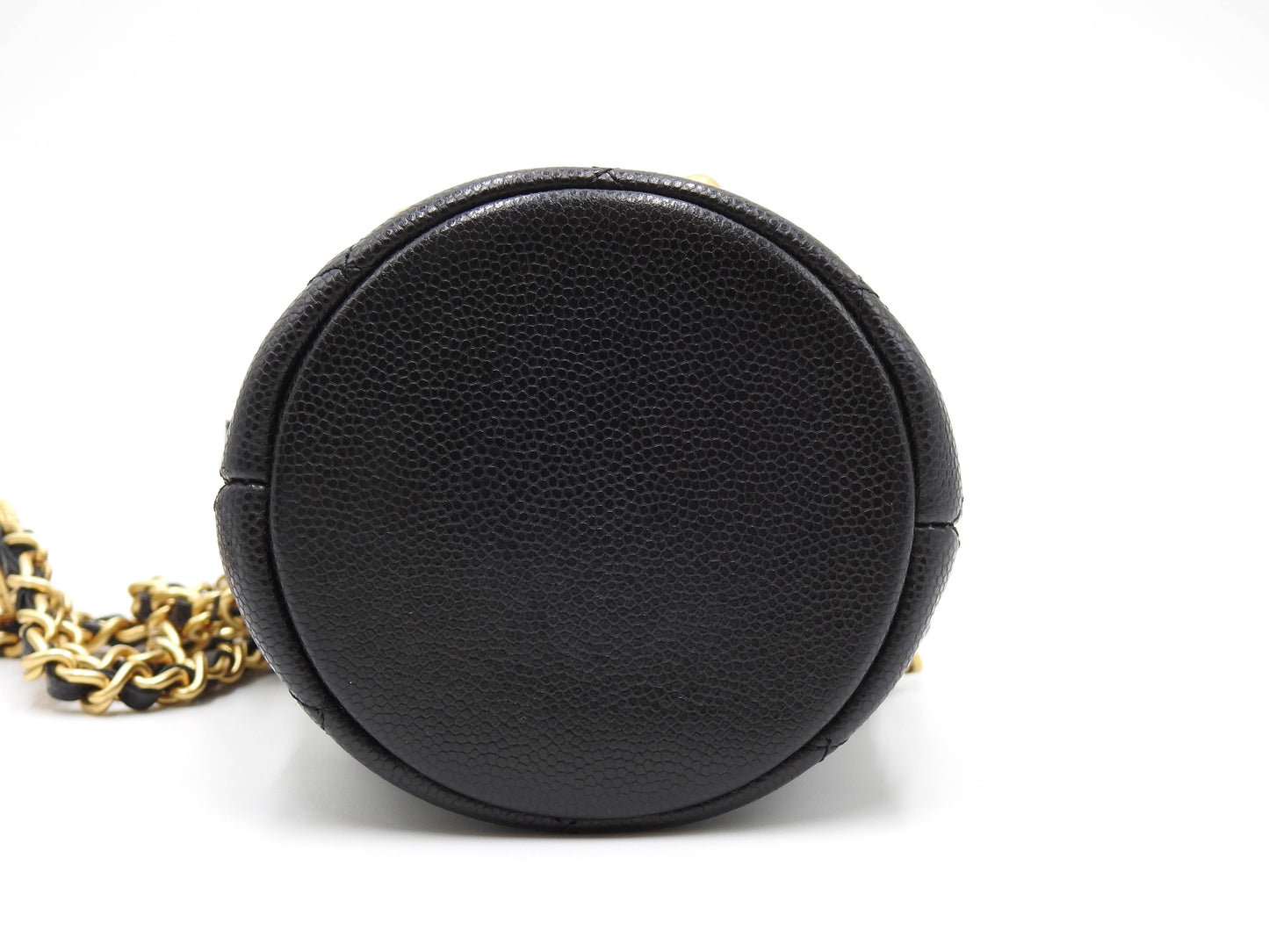 CHANEL CC Matelasse Mini Chain Bucket Shoulder Bag Caviarskin Black Gold