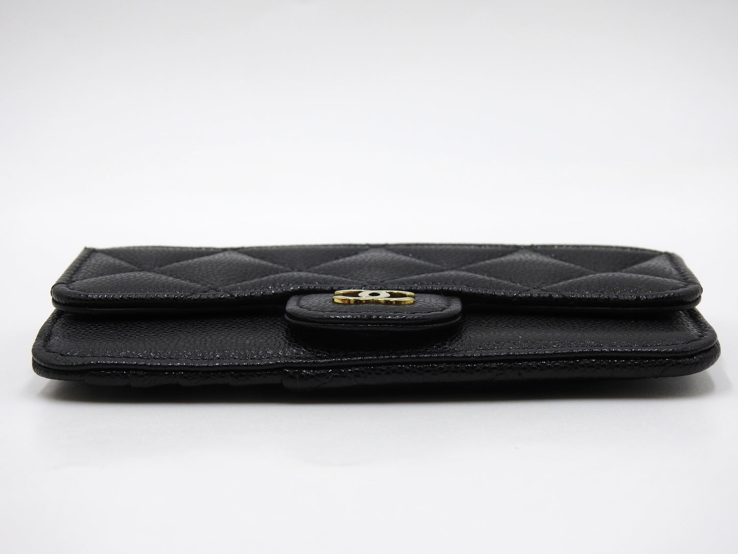CHANEL CC Matelasse Zip Coin Purse Card Holder Case Caviarskin Black AP2570