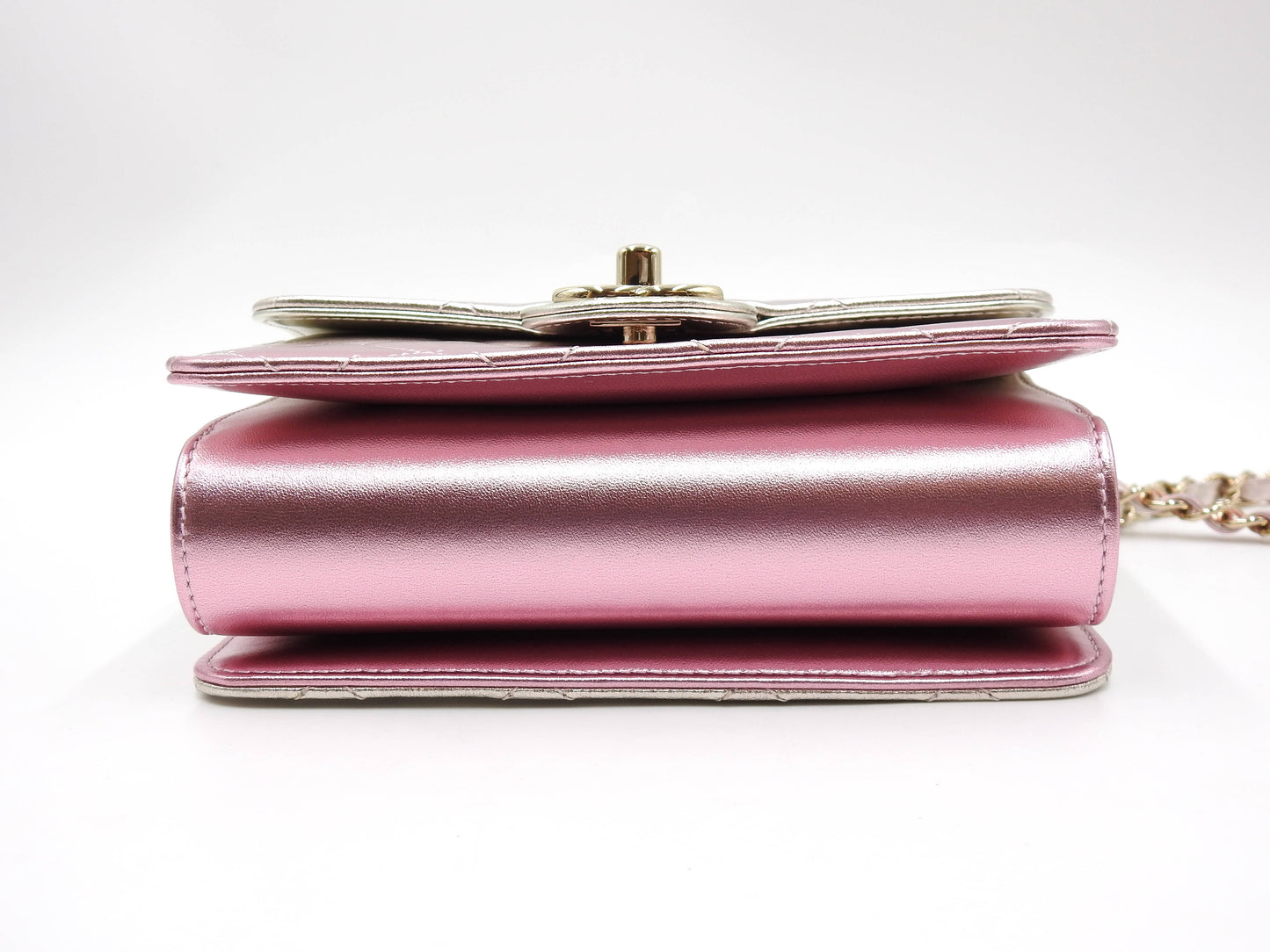 CHANEL Mini Flap Chain Shoulder Bag Lambskin Metallic Silver Pink AS3002