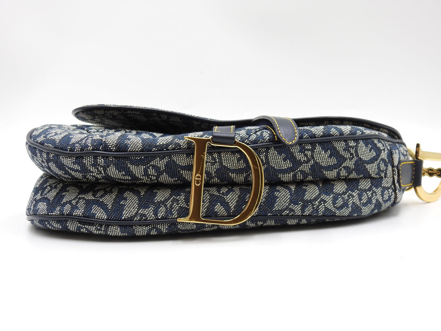 Christian Dior Trotter Oblique Saddle Bag Shoulder Hand Bag Canvas Navy