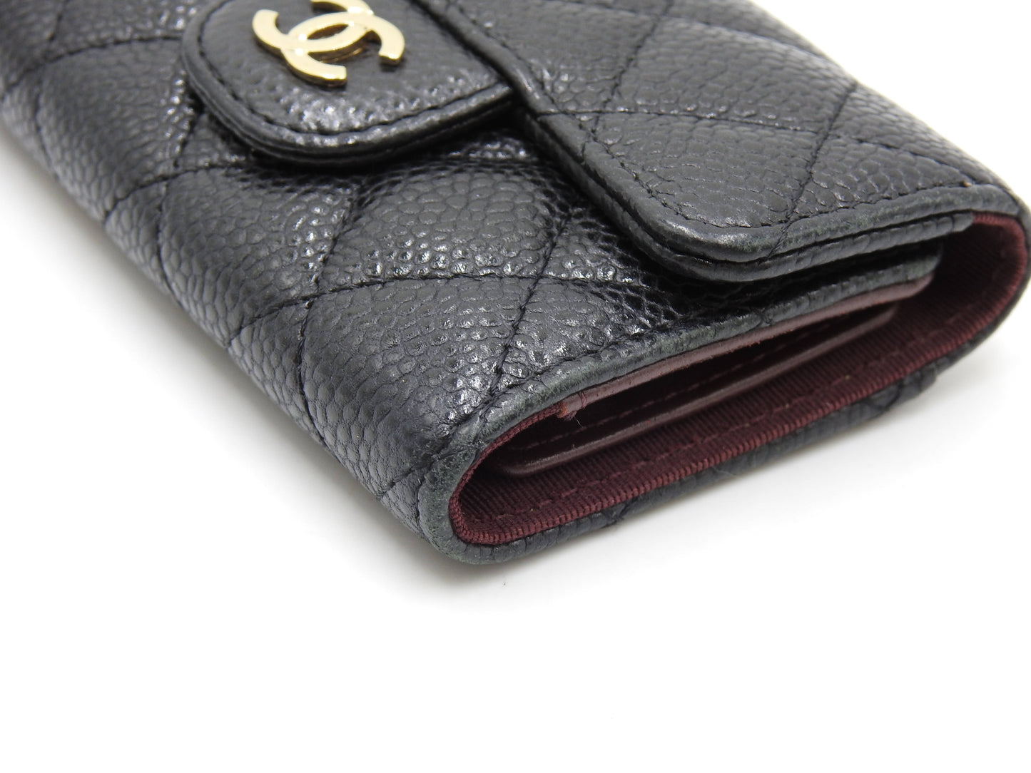 CHANEL CC Matelasse 4 Ring Key Holder Case Caviarskin Black Gold AP0222