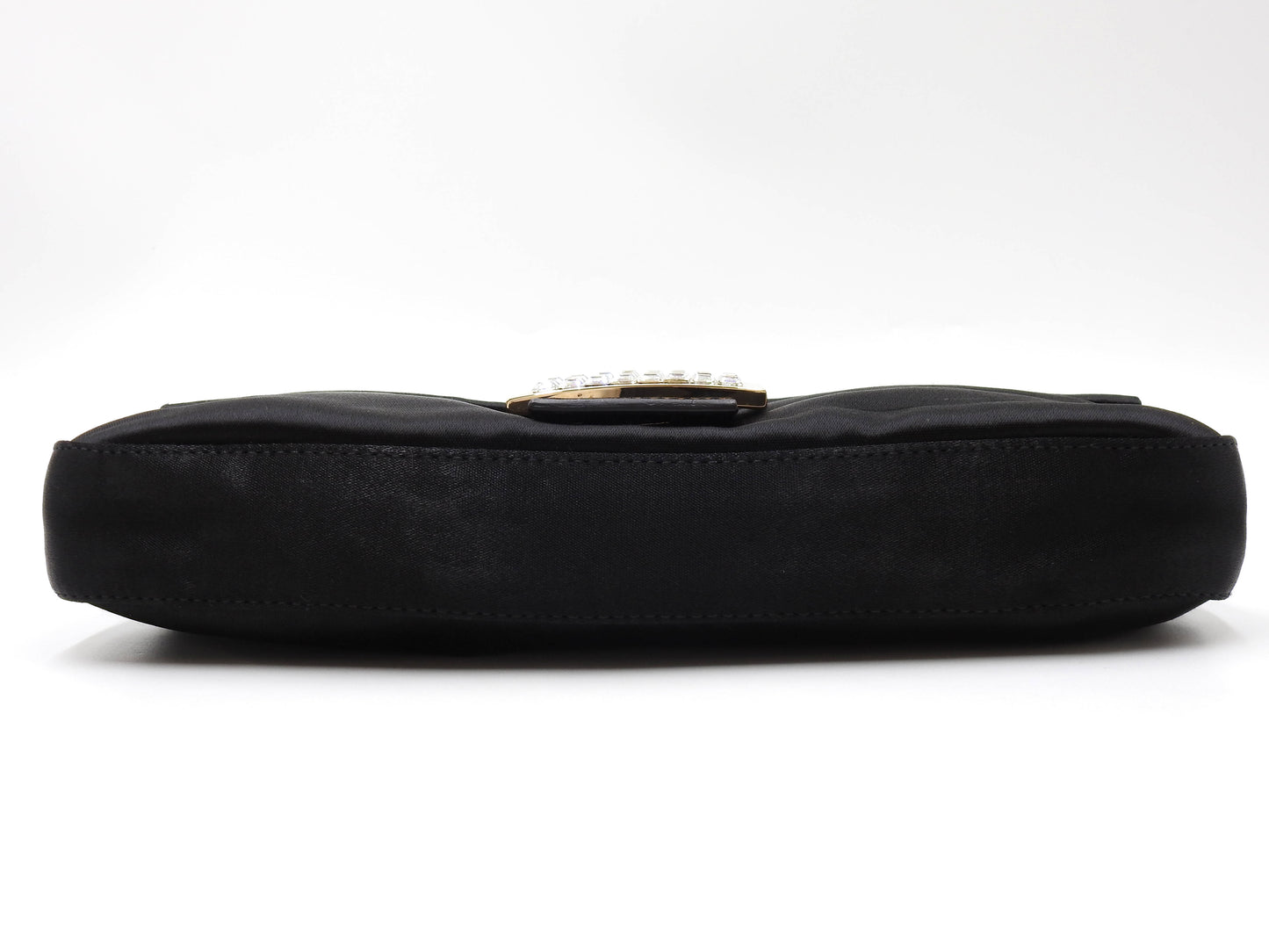 FENDI Mamma Baguette Shoulder Hand Bag Satin Leather Crystal Black 8BR600