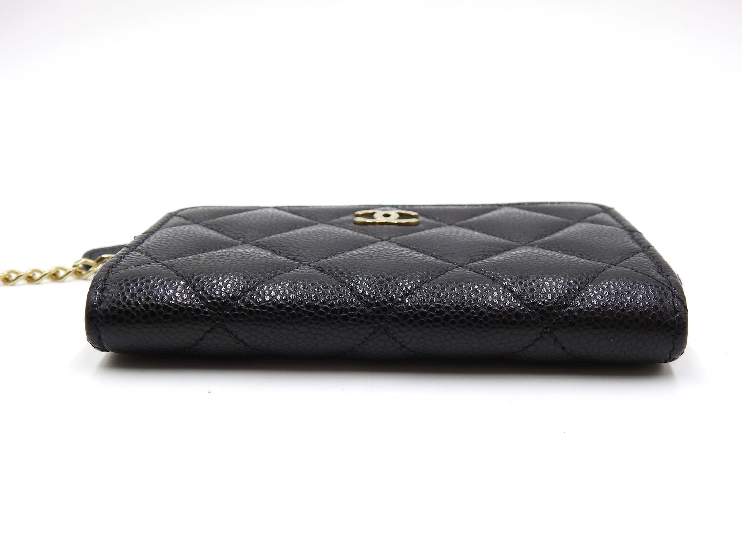 Chanel CC Matelasse Zipped Coin Purse Key Holder Caviarskin Black AP0221