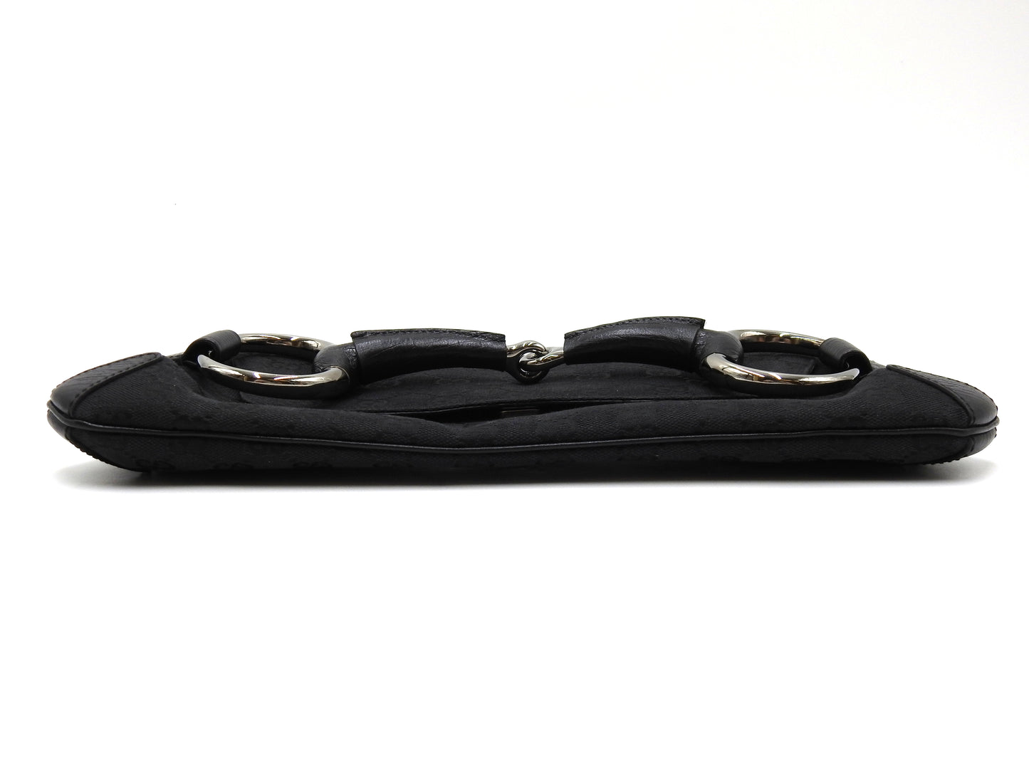 GUCCI GG Canvas Horsebit 2way Chain Clutch Hand Bag Leather Black 120134