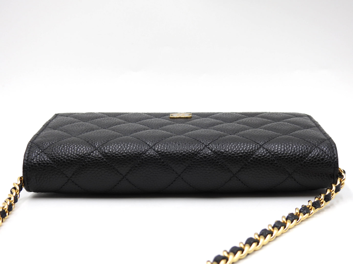 CHANEL CC Matelasse Wallet On Chain Shoulder Bag Caviarskin Black AP0250