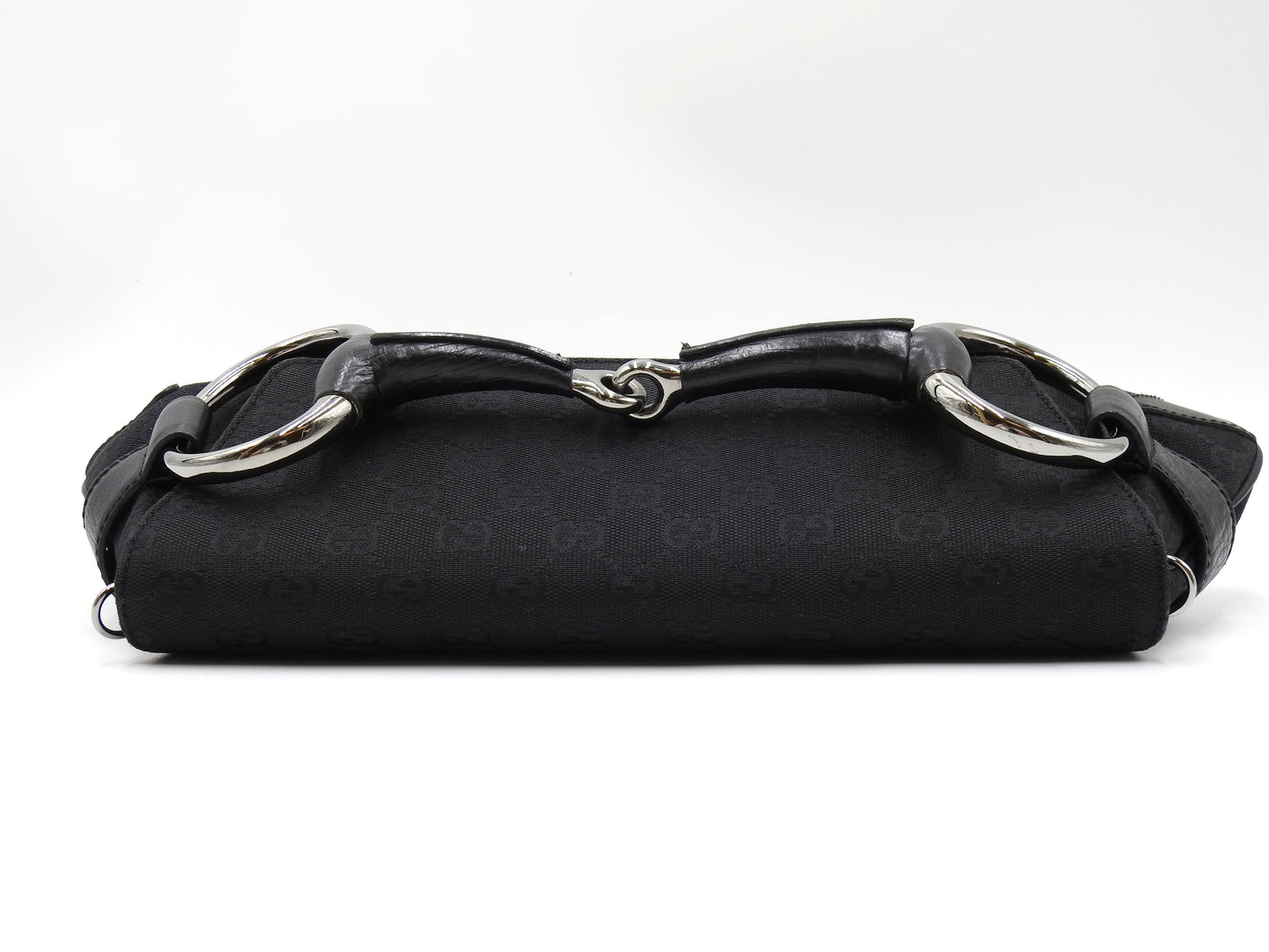GUCCI GG Canvas Horsebit 2way Chain Clutch Hand Bag Leather Black 120134