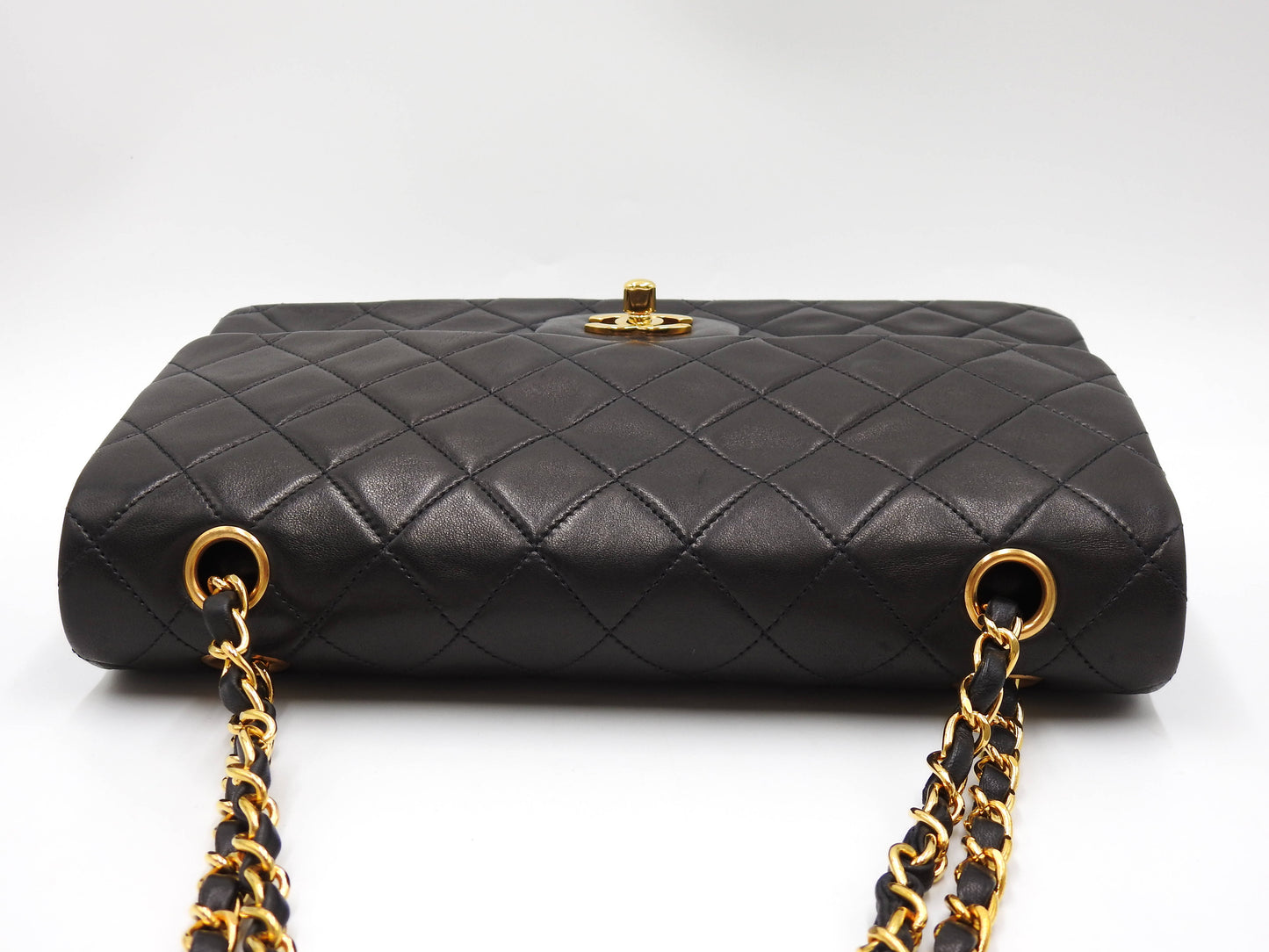 CHANEL Matelasse 25 Double Flap Chain Shoulder Bag Lambskin Black A01112