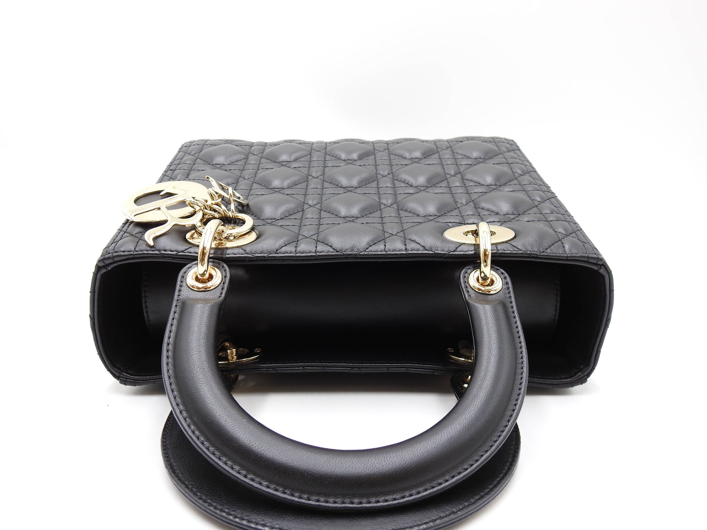 Christian Dior Lady Dior Medium Canage Hand Shoulder Bag Lambskin Black