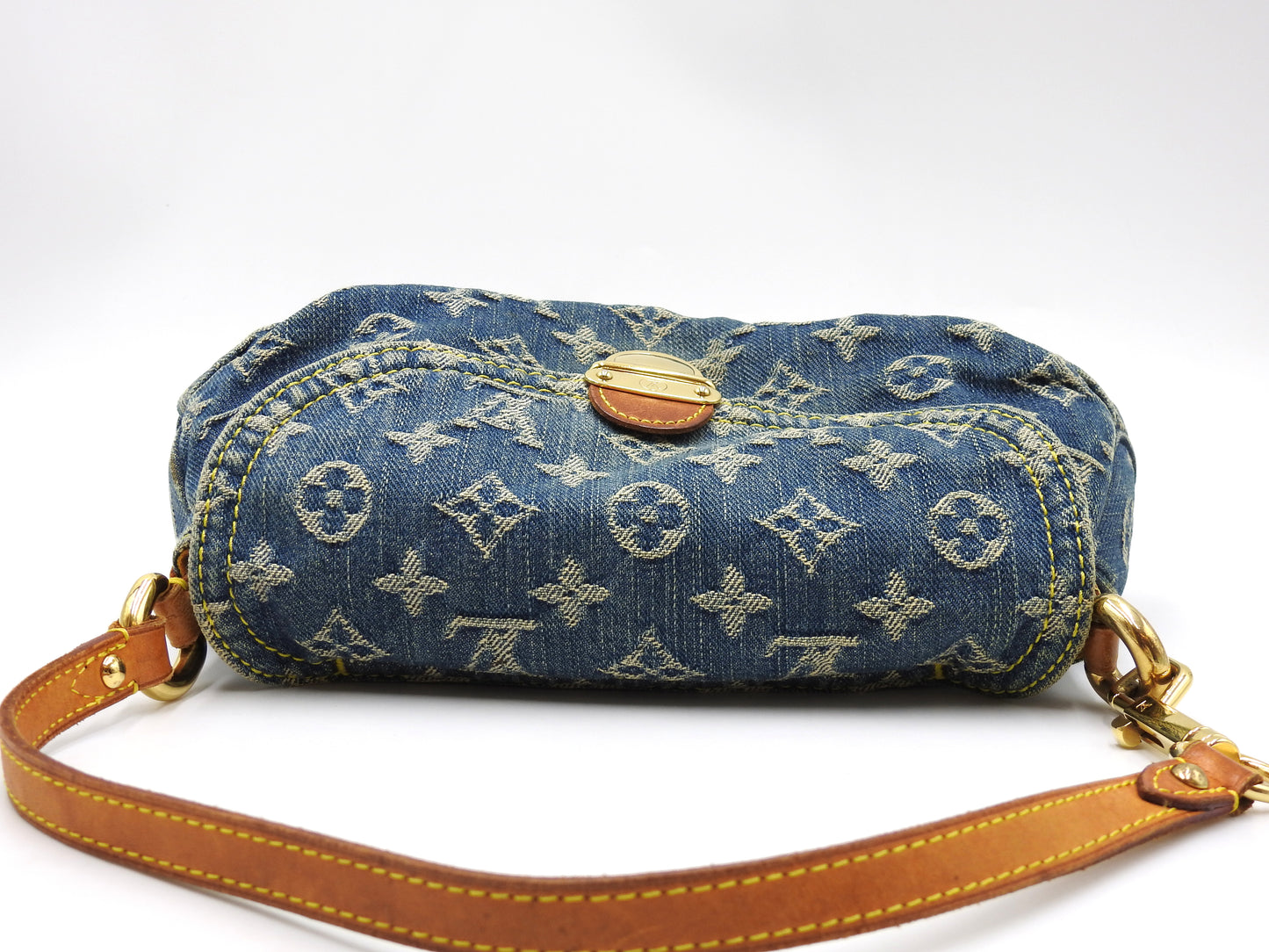 LOUIS VUITTON Mini Pleaty Monogram Denim Shoulder Hand Bag Blue M95050