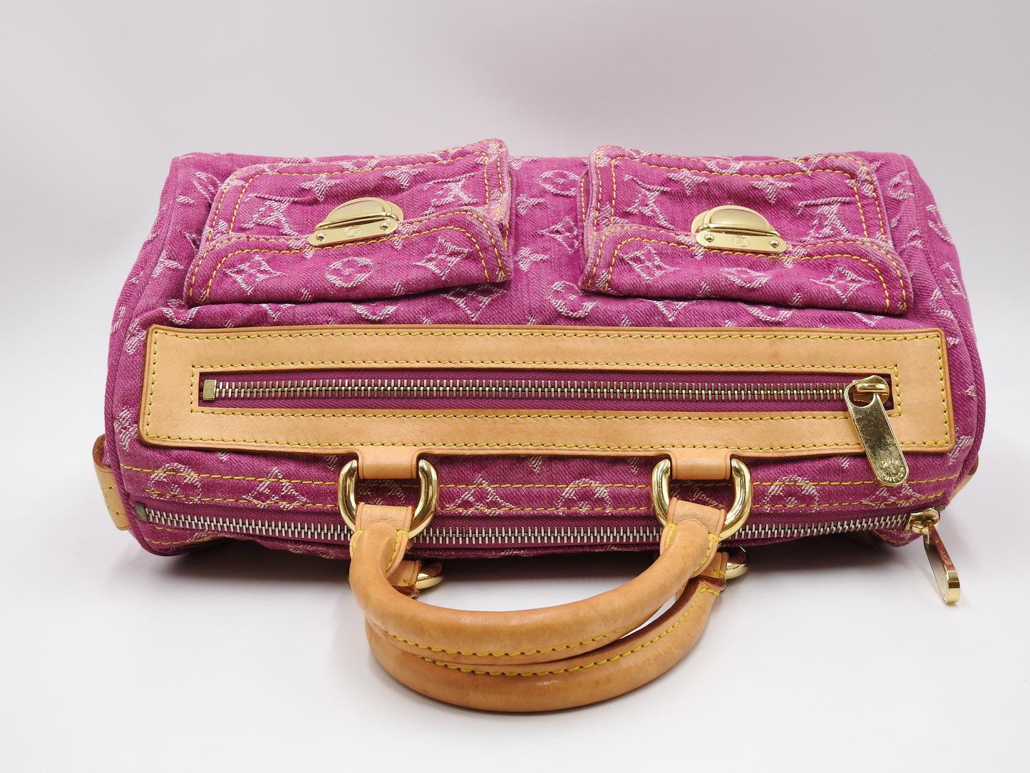 LOUIS VUITTON Monogram Denim Neo Speedy Boston Hand Bag Pink M95214