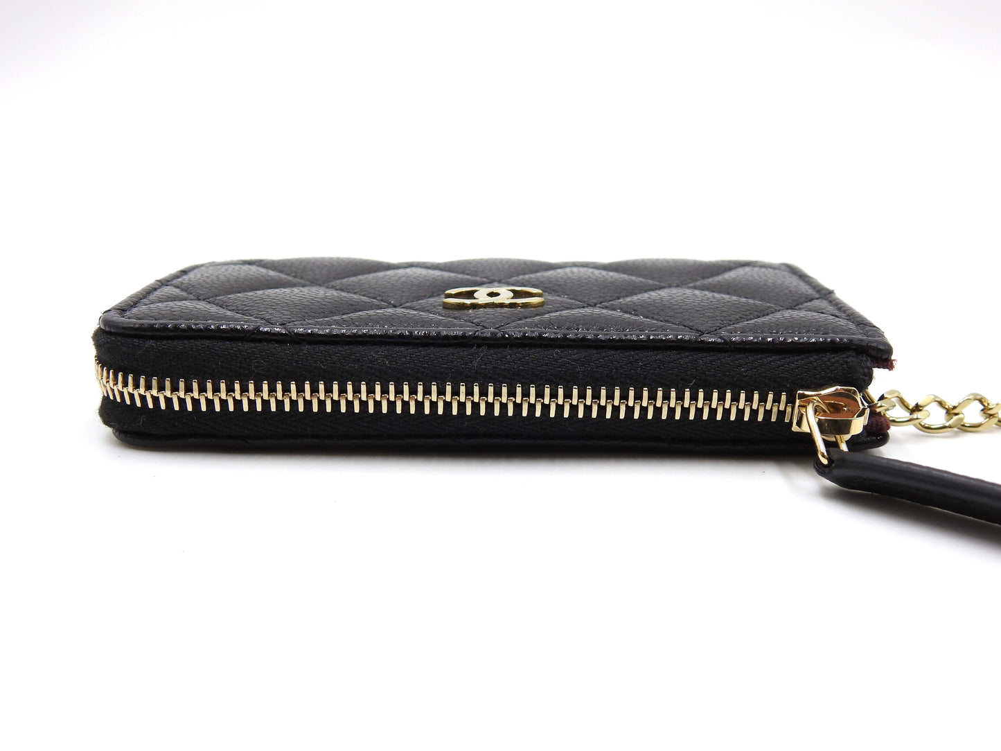 Chanel CC Matelasse Zipped Coin Purse Key Holder Caviarskin Black AP0221