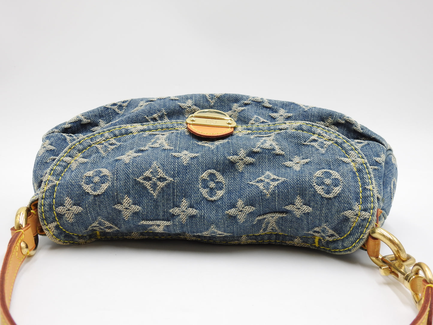 LOUIS VUITTON Mini Pleaty Monogram Denim Shoulder Hand Bag Blue M95050