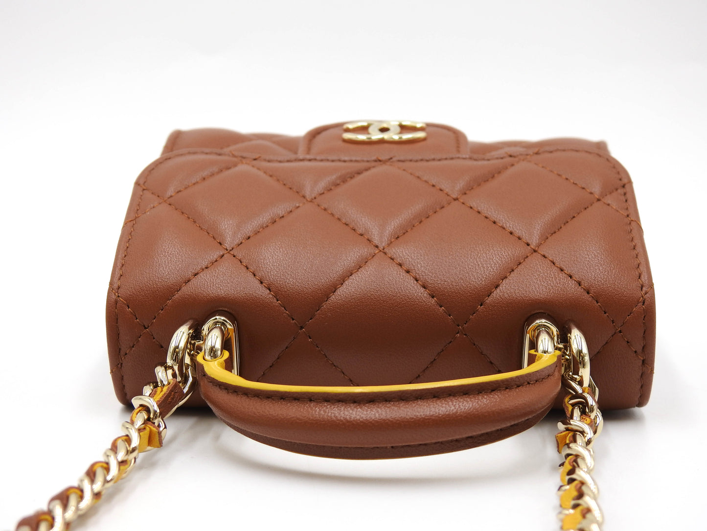 CHANEL CC Matelasse Top Handle Chain Clutch Mini Shoulder Bag Brown AP2682