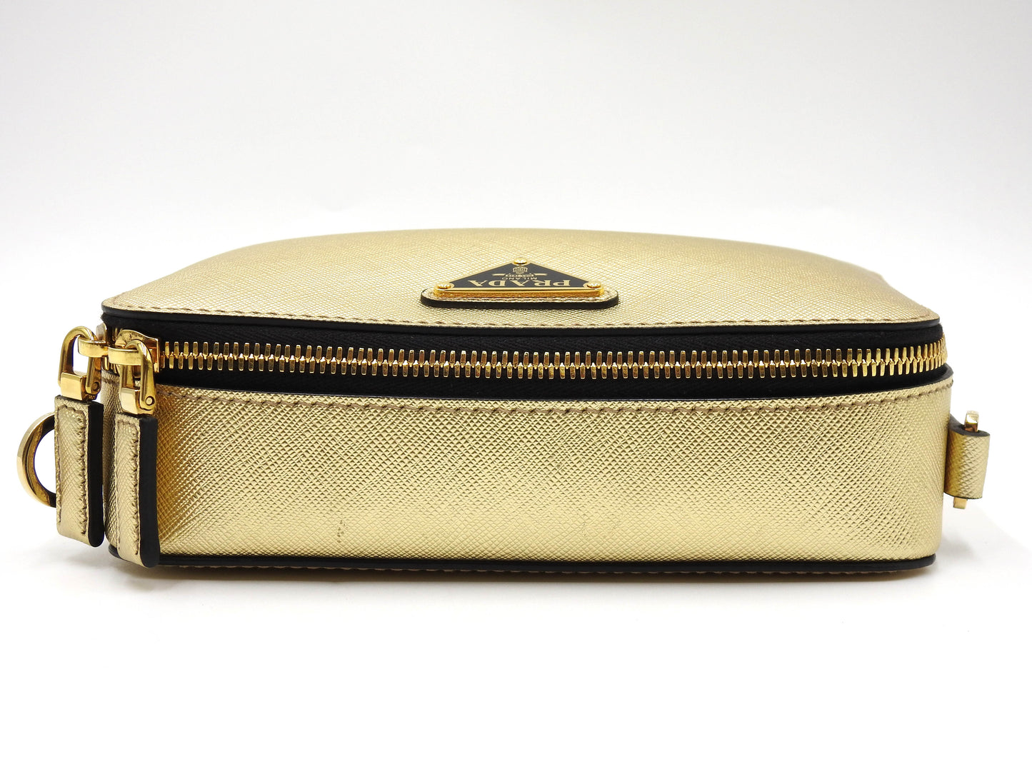 PRADA SAFFIANO TRAVEL SMALL BRIQUE Shoulder Bag Leather Gold 2VH070