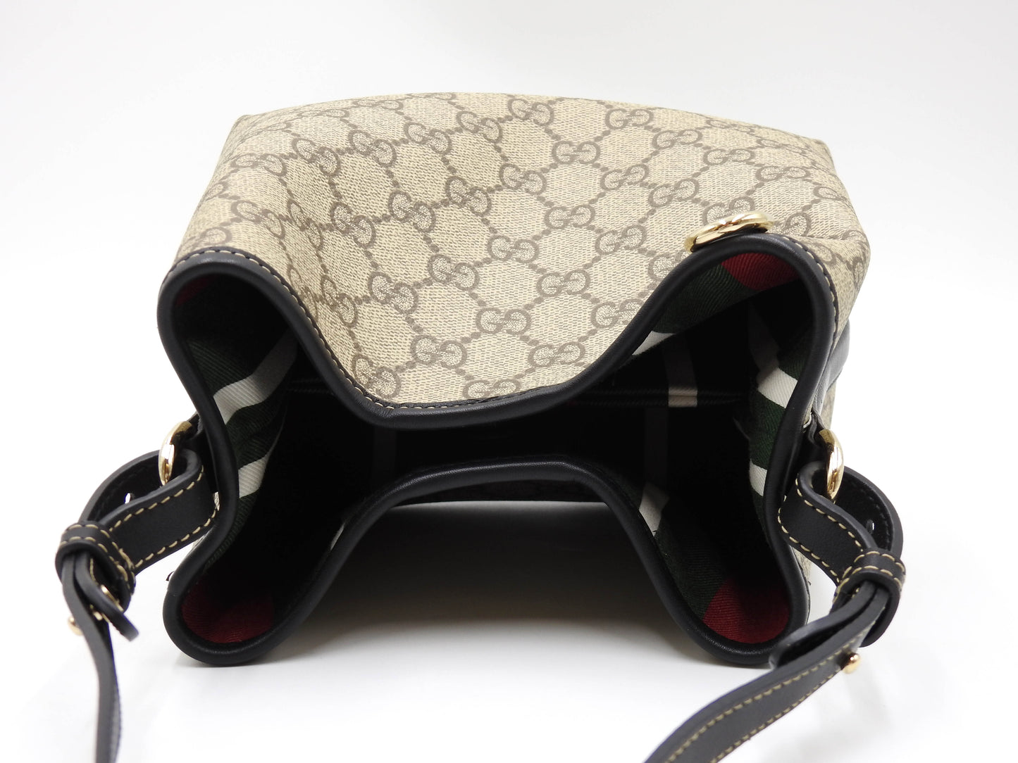 GUCCI GG Emblem Supreme Small Bucket Shoulder Bag Beige Black 815118