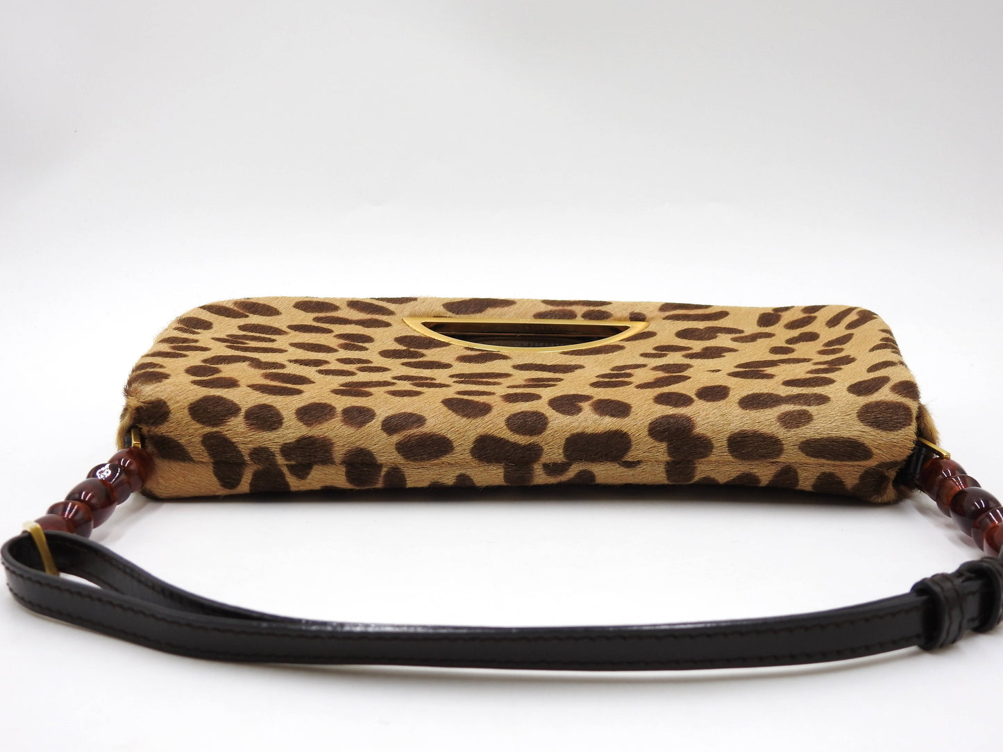 Christian Dior Malice Pearl Shoulder Bag Leather Leopard Brown Gold