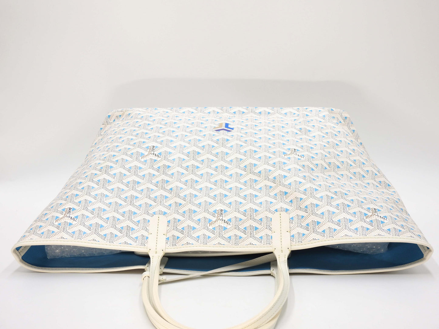 GOYARD Saint Louis Claire Voie PM Shoulder Tote Bag PVC Leather White Blue