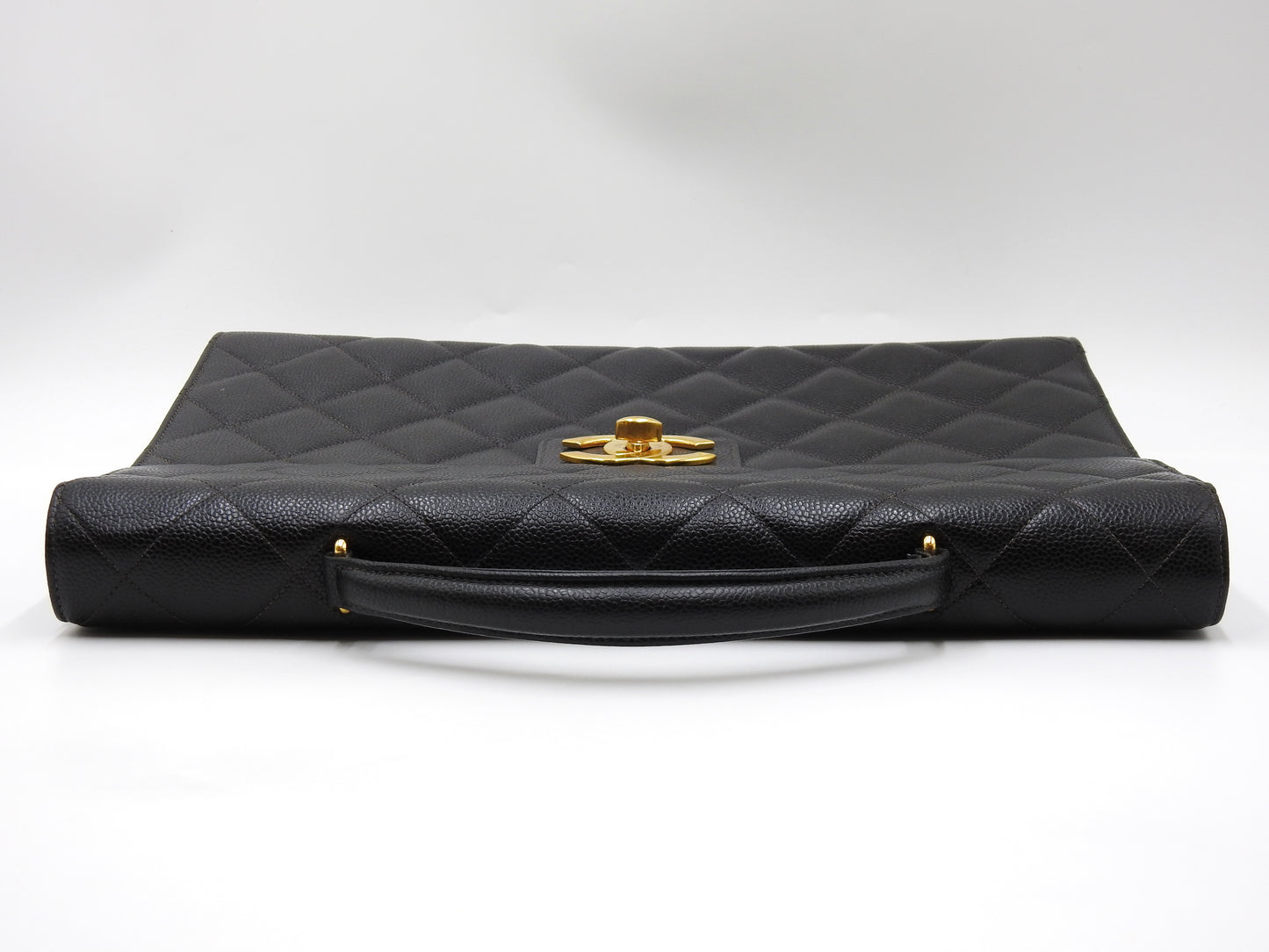 CHANEL CC Matelasse Briefcase Business Bag Caviarskin Leather Black Gold