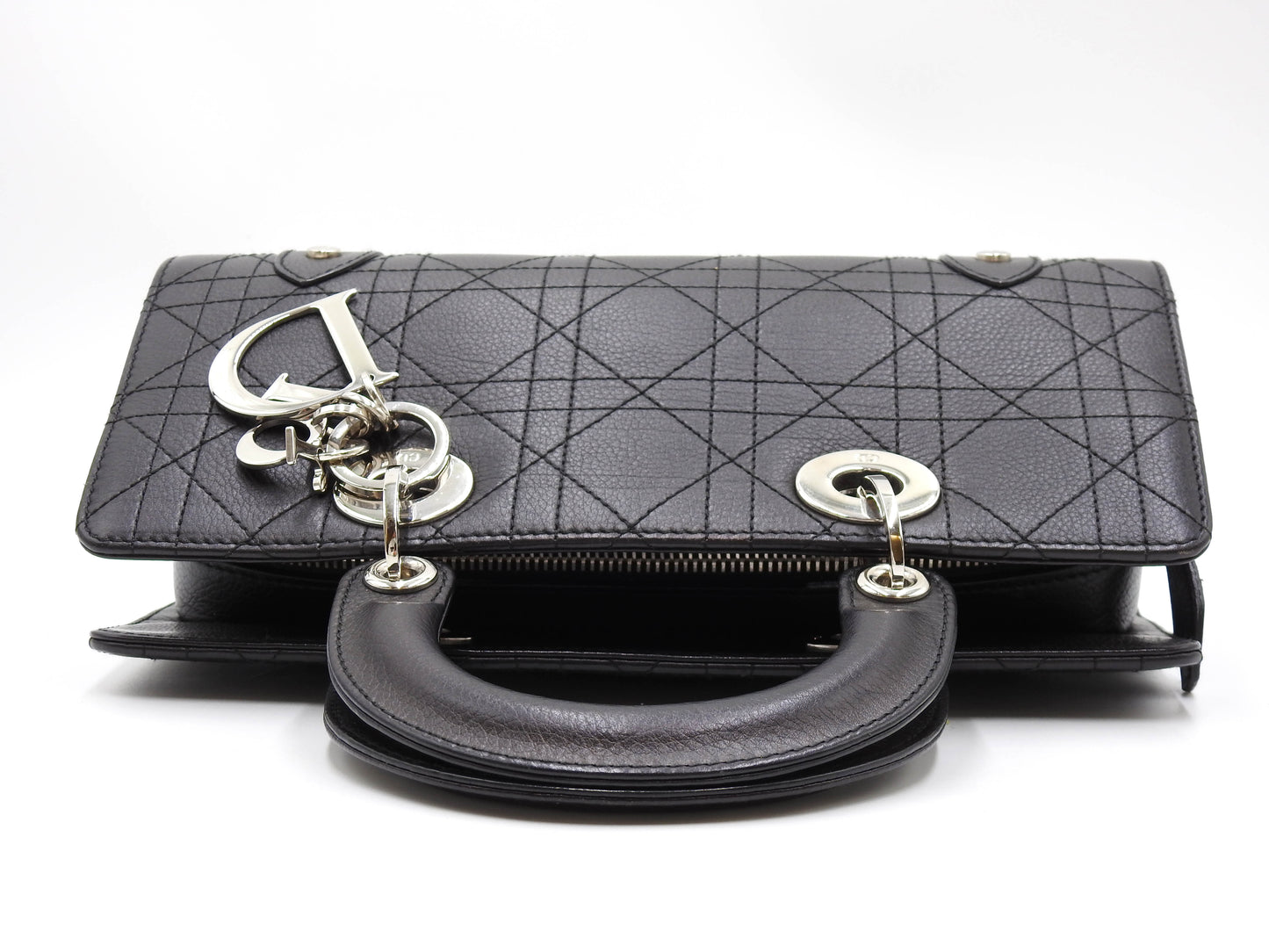 Christian Dior Lady Dior Small East West Cannage Hand Bag Calfskin Black