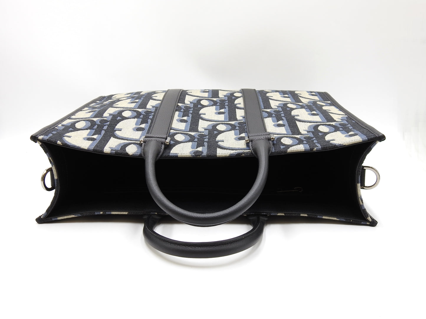 Christian Dior Oblique East Wast Tote Bag Maxi Jacquard Canvas Navy Black