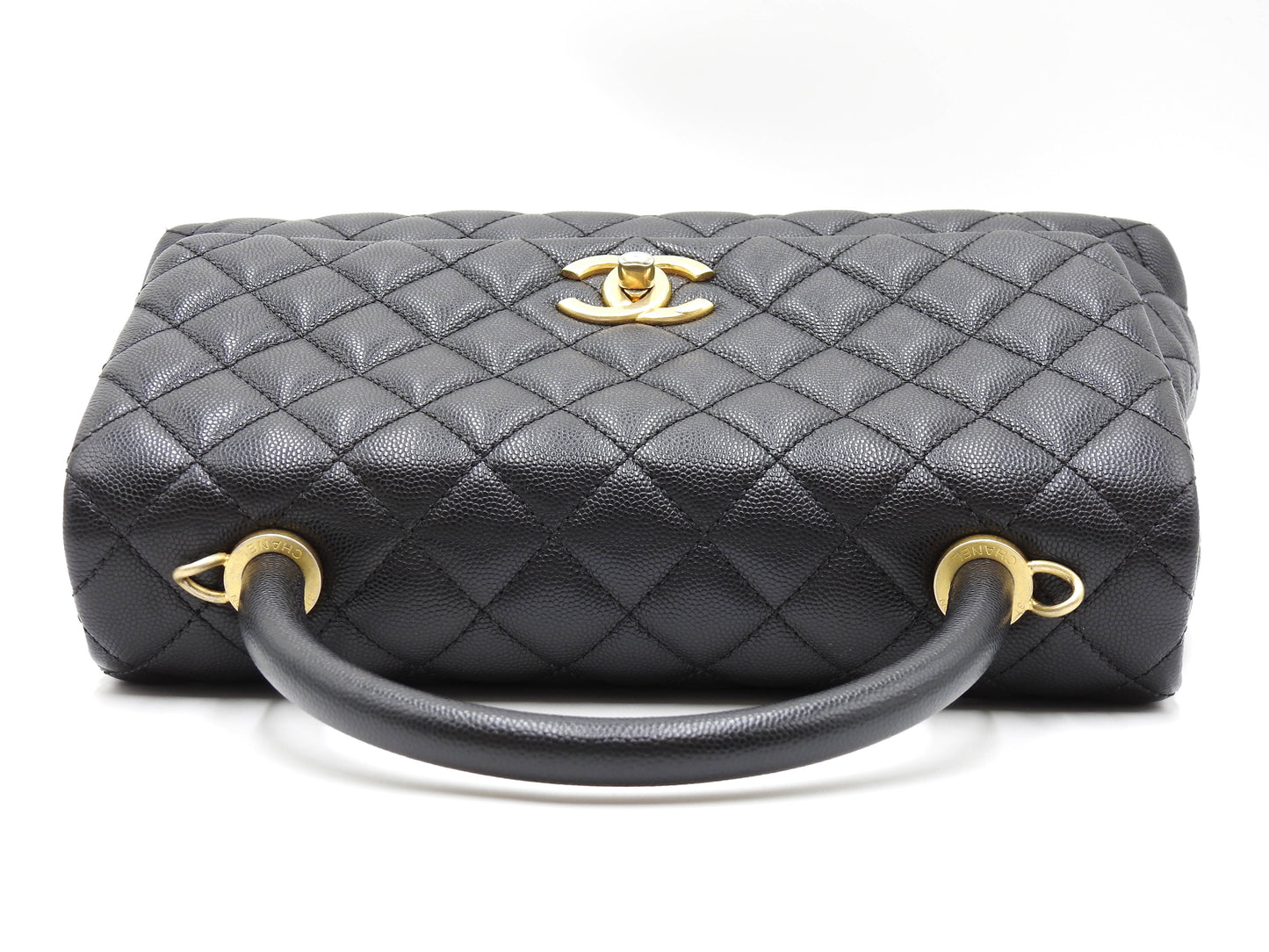 CHANEL CC Matelasse Coco Handle Hand Shoulder Bag Caviarskin Black A92991