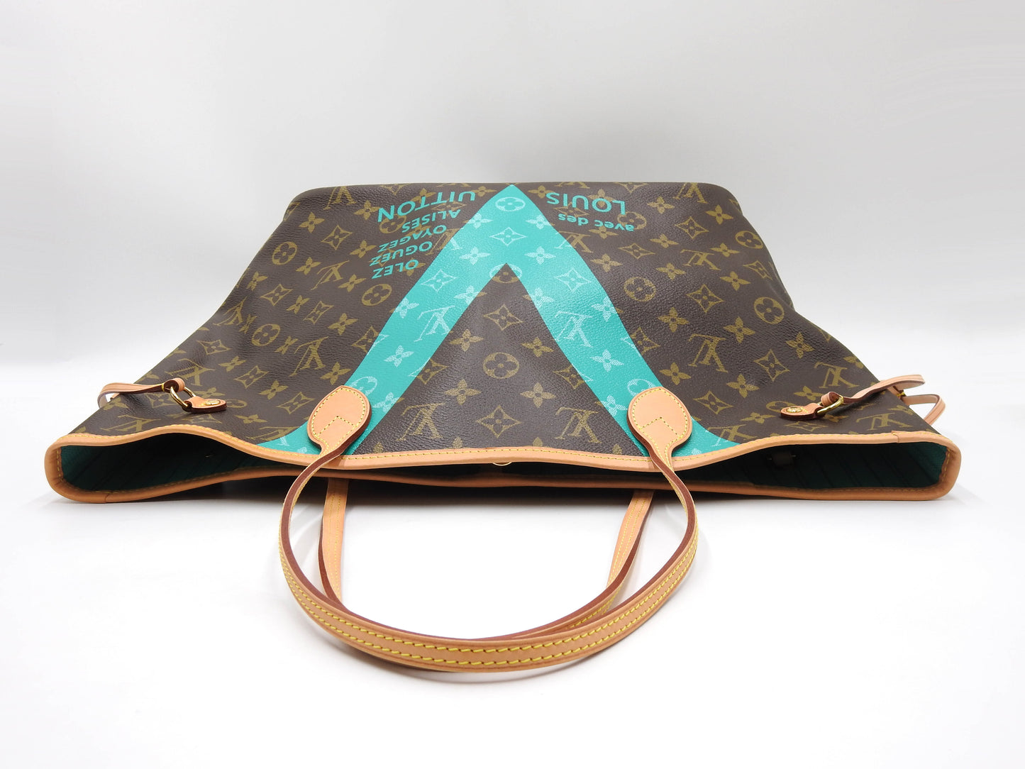 LOUIS VUITTON Monogram V Neverfull MM Tote Shoulder Bag Turquoise M41601