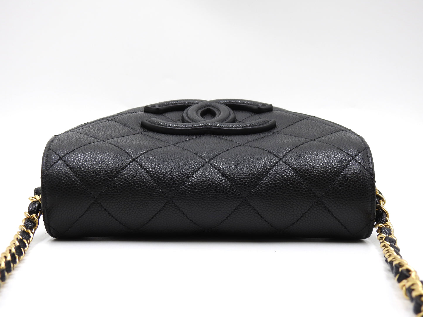 CHANEL CC Matelasse Chain Shoulder Bag Caviarskin Leather Black AS3867