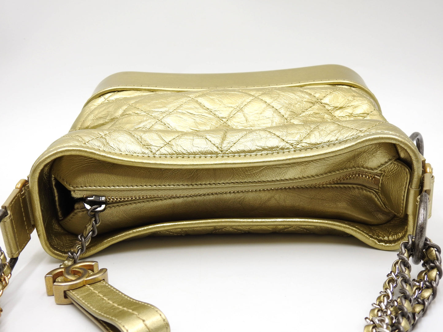 CHANEL Gabrielle De Small Hobo Chain Shoulder Bag Calfskin Gold A91810