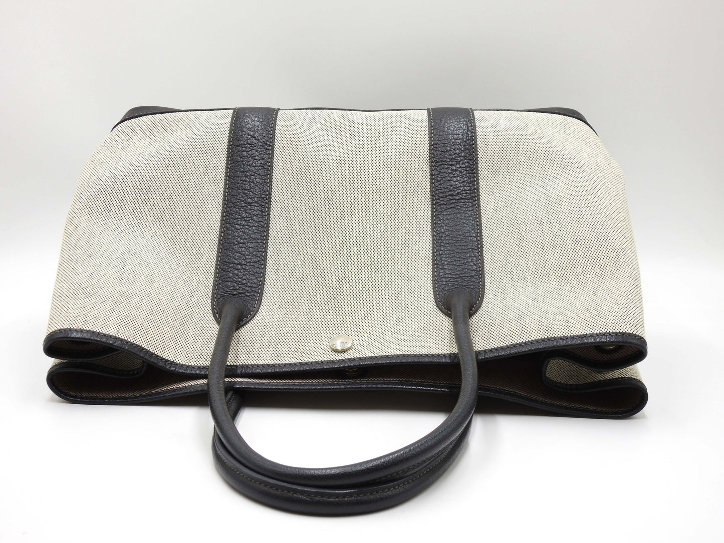 HERMES Garden Party PM Tote Bag Gray Black Toile H Buffle Leather □H