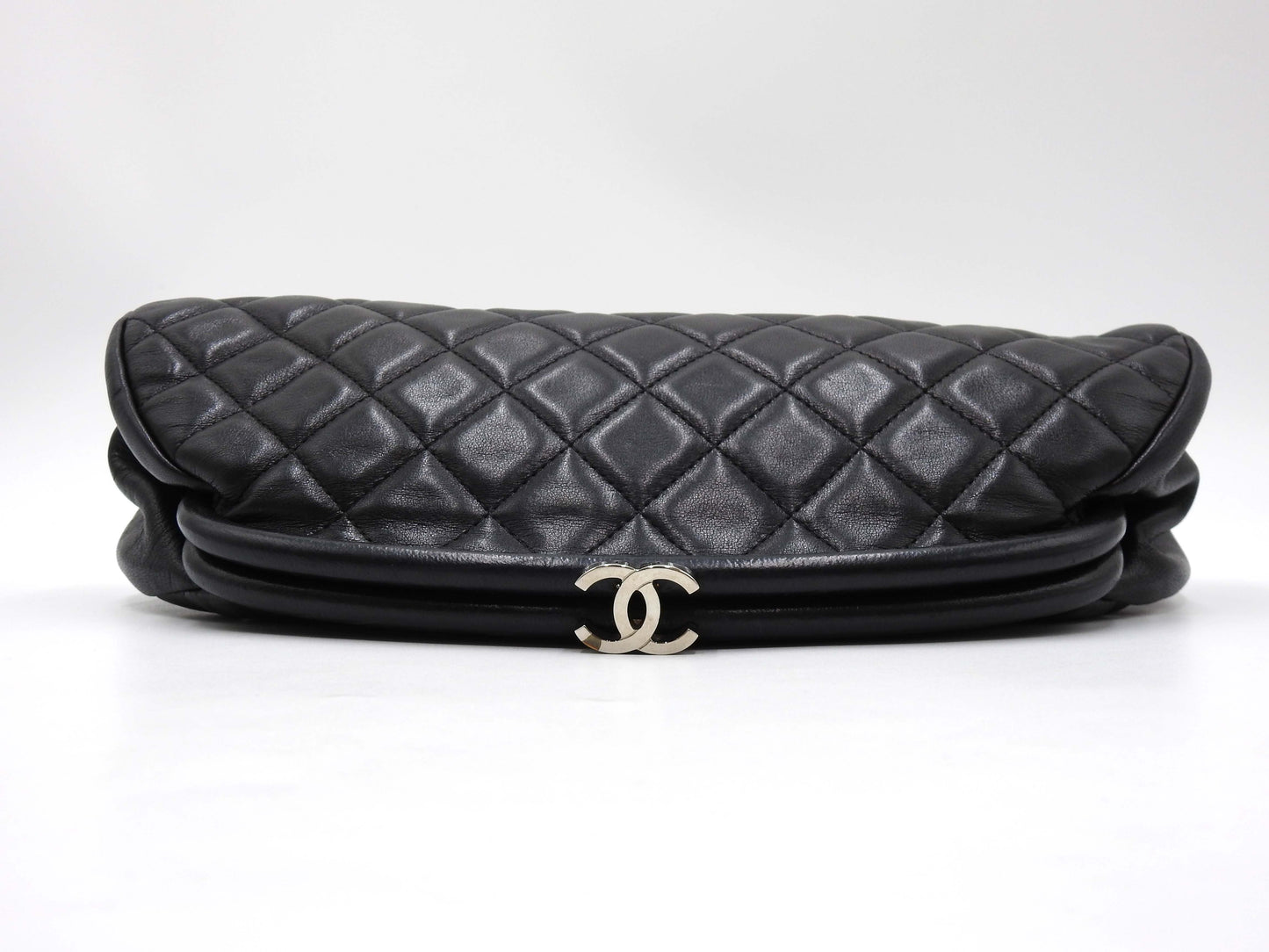 CHANEL Timeless CC Matelasse Clutch Second Bag Lambskin Black Silver