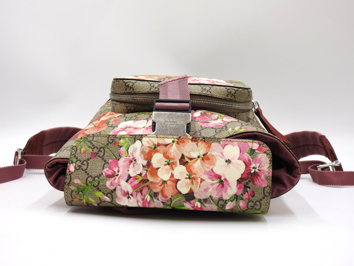 GUCCI GG Blooms Supreme Backpack Bag PVC Leather Pink Beige Red 410544