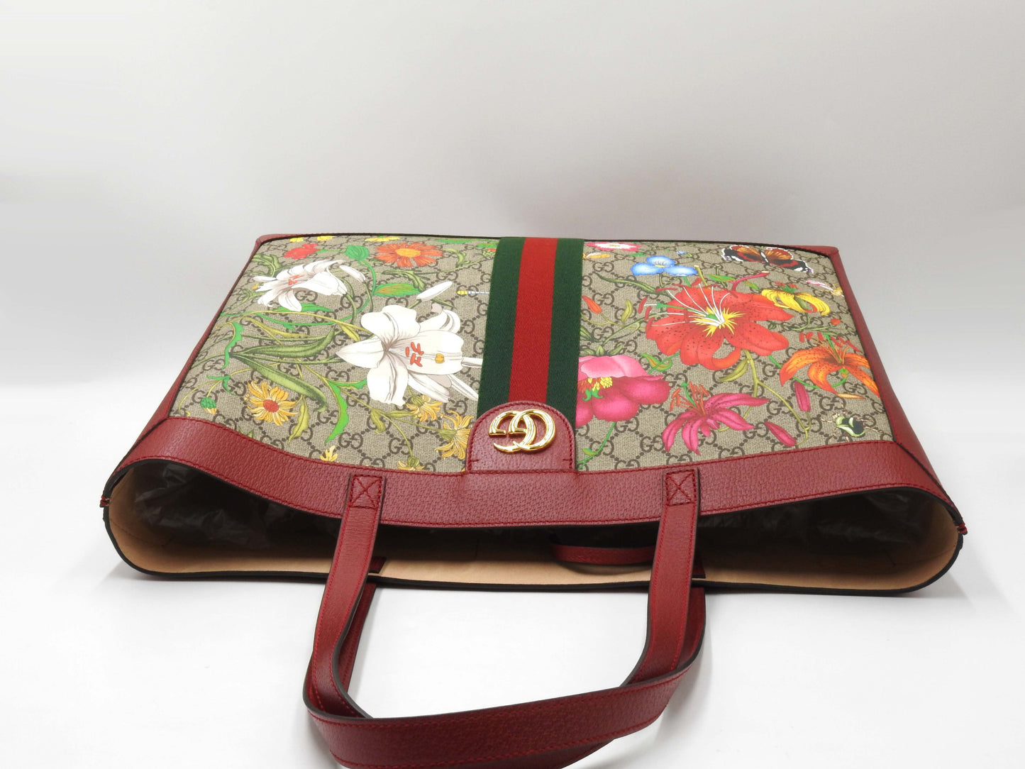 GUCCI GG Flora Supreme Ophidia Shoulder Tote Bag Beige Red 547947