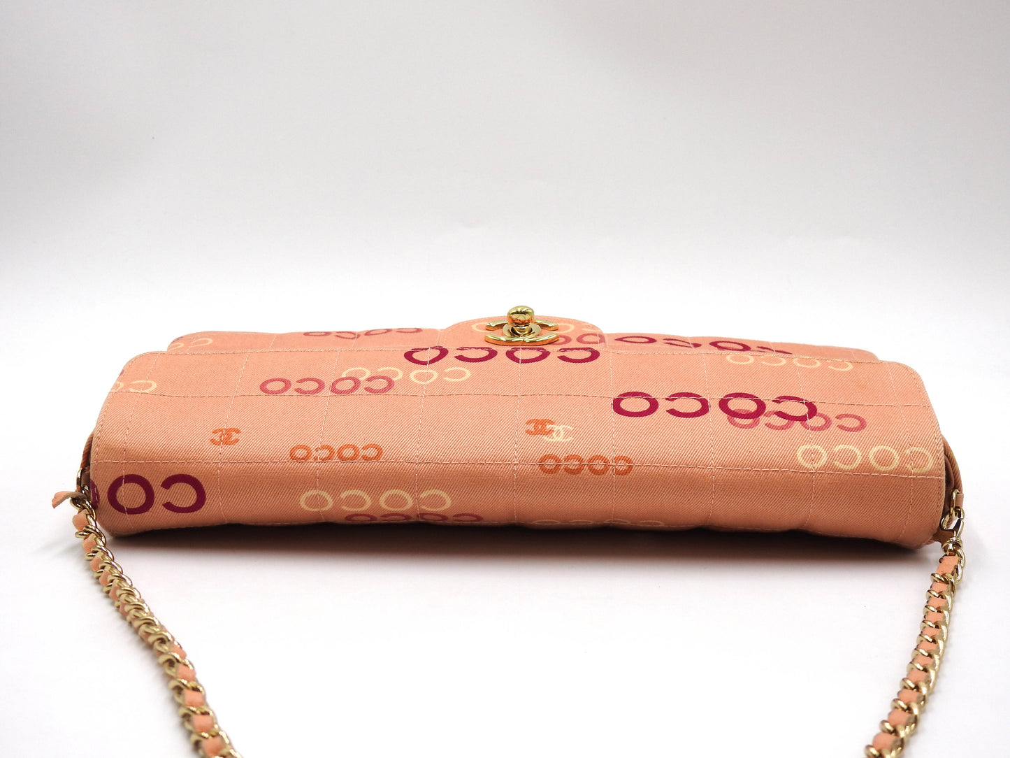 CHANEL COCO Chocolate Bar Chain Shoulder Bag Canvas Pink Gold A15316