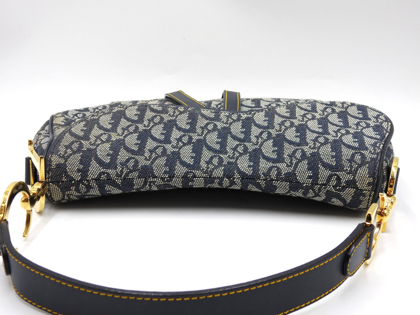Christian Dior Trotter Oblique W Saddle Bag Shoulder Hand Bag Canvas Navy