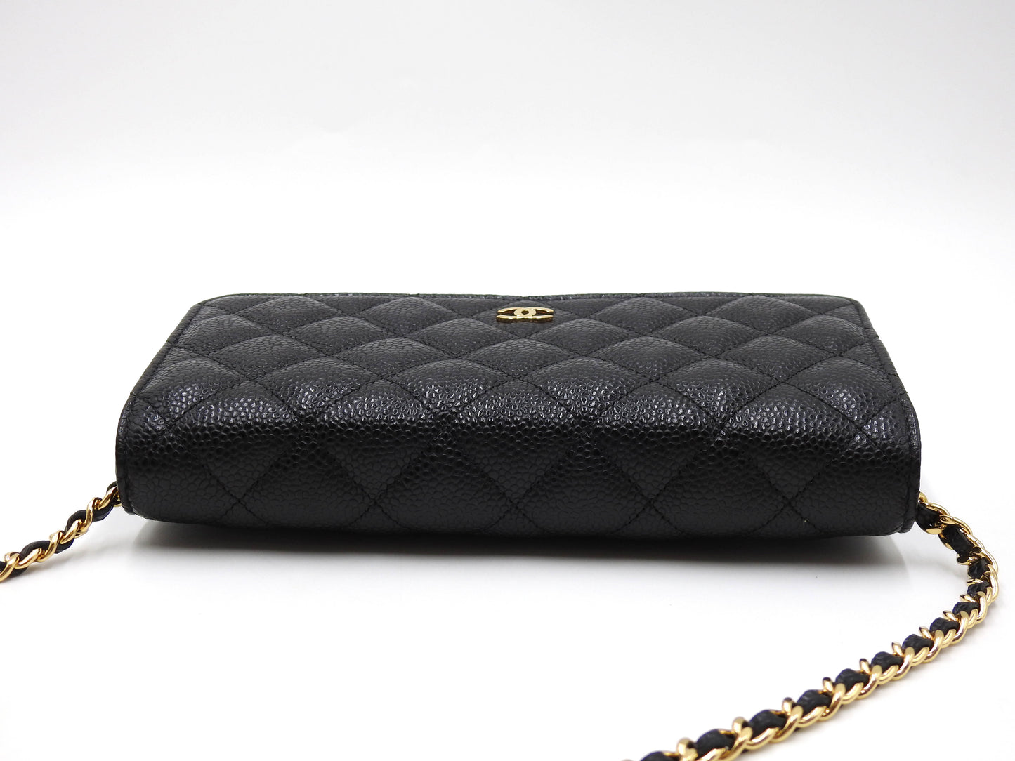 CHANEL CC Matelasse Wallet On Chain Shoulder Bag Caviarskin Black AP0250