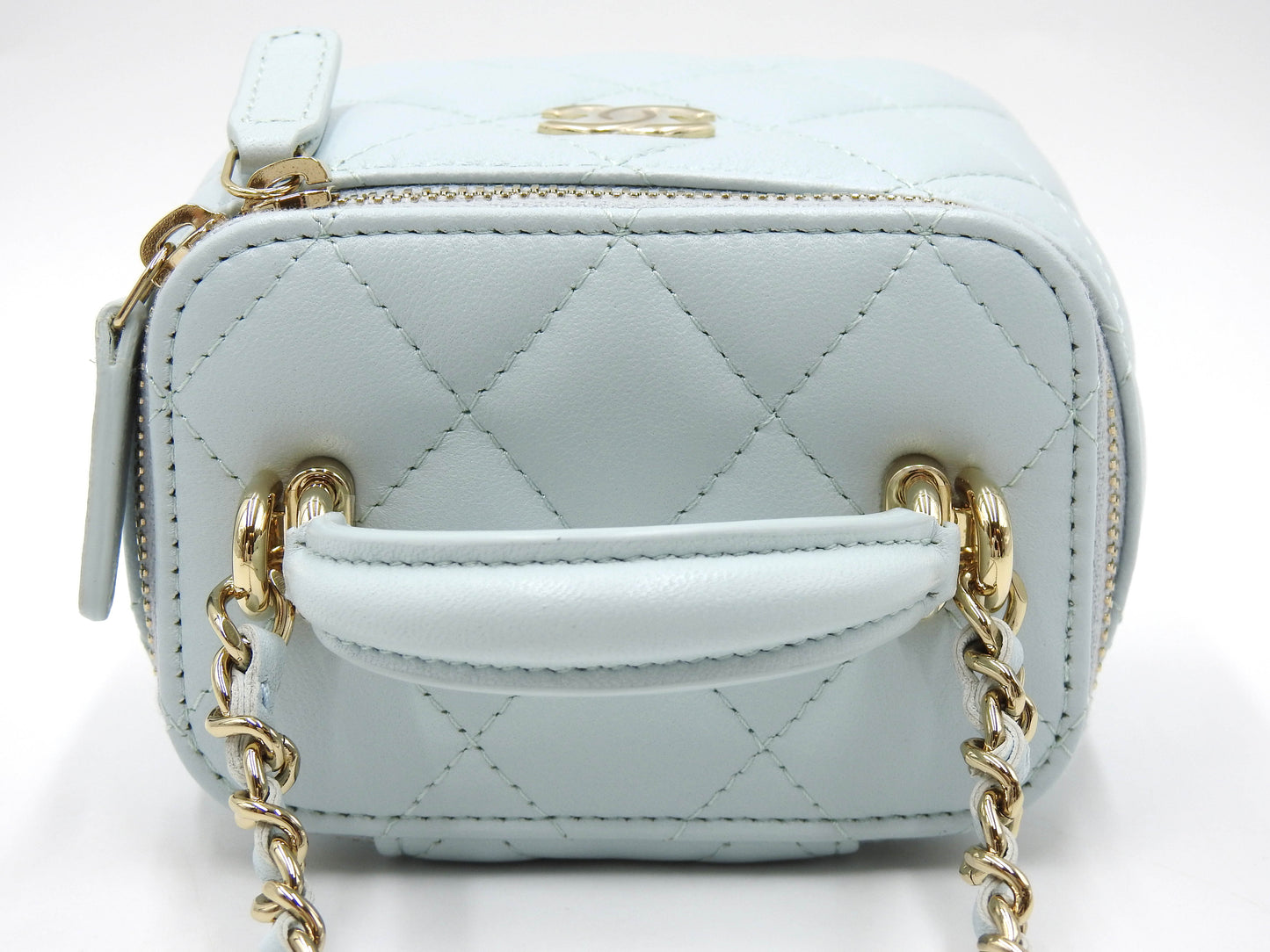 CHANEL Matelasse Top Handle Small Vanity Shoulder Bag Lambskin Blue AP2198
