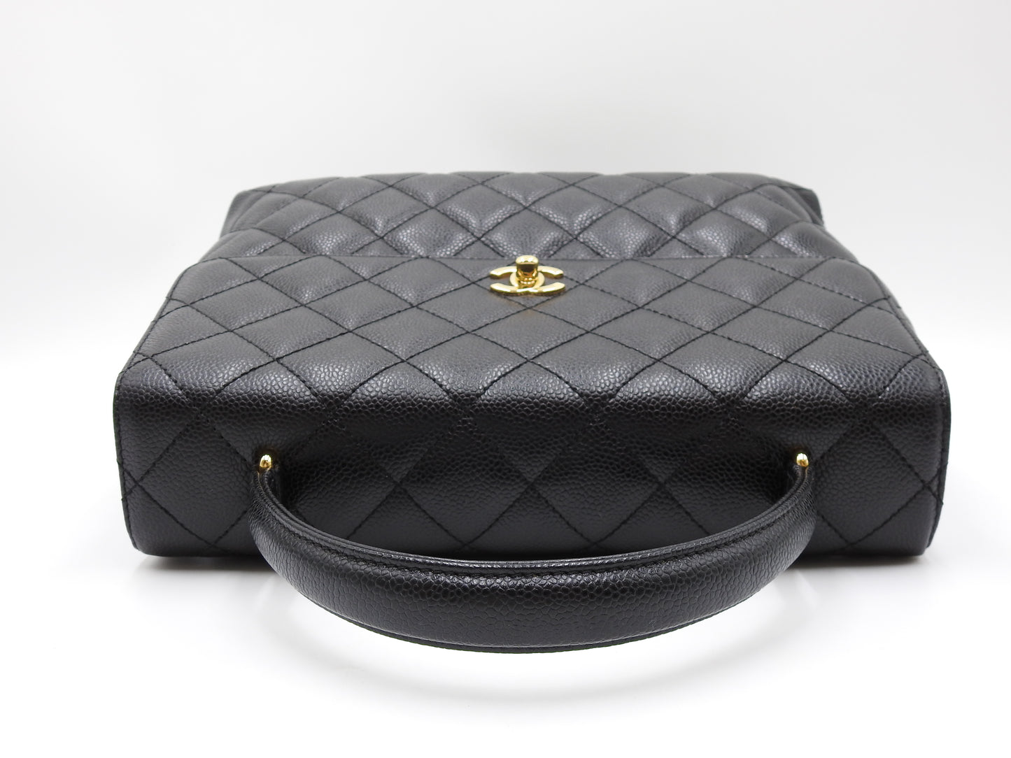 CHANEL Matelasse CC Kelly Hand Bag Caviarskin Leather Black Gold A12397