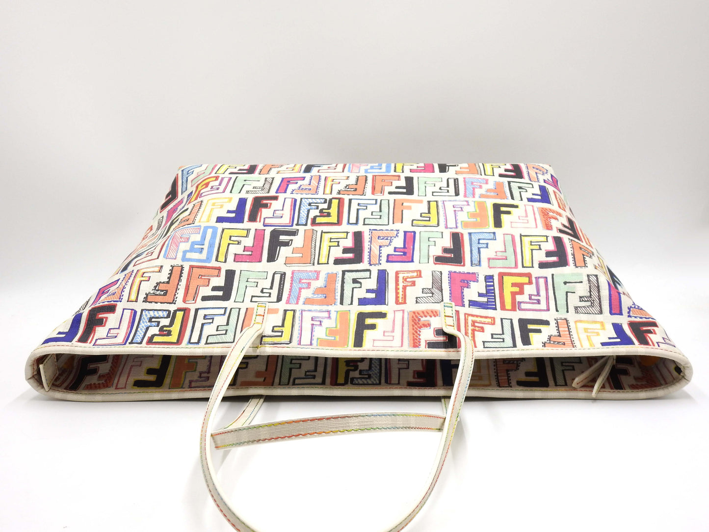FENDI Zucca Toe Roll Bag Shoulder Bag PVC Canvas White Multicolor 8BH185