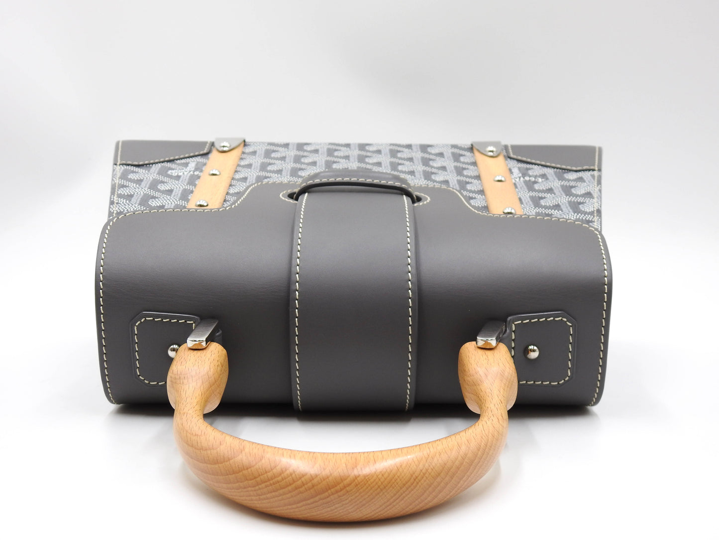 GOYARD Goyardine Saigon PM 2way Shoulder Hand Bag PVC Leather Wood Gray
