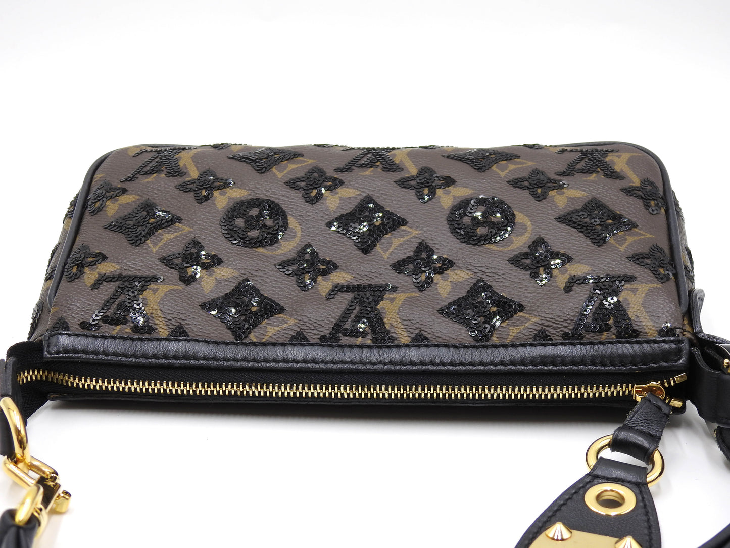 LOUIS VUITTON Monogram Eclipse Sequins Pochette Accessories Black M40247