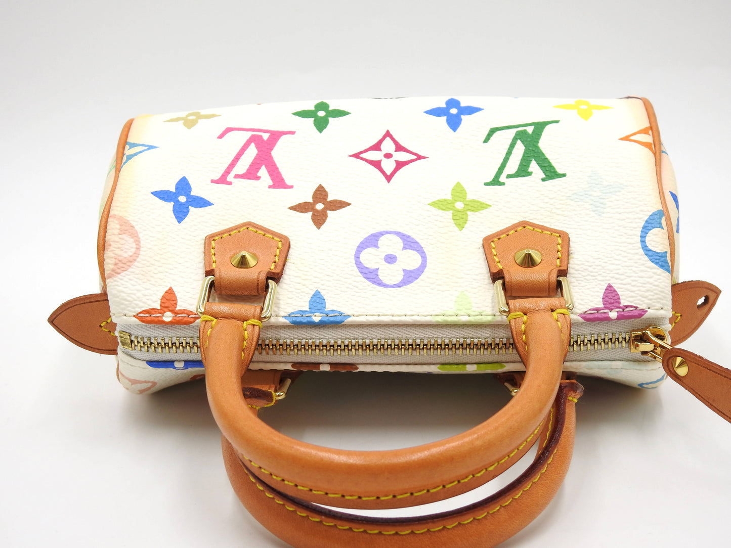 LOUIS VUITTON Monogram Mini Speedy Hand Bag Multicolor Bron White M92645