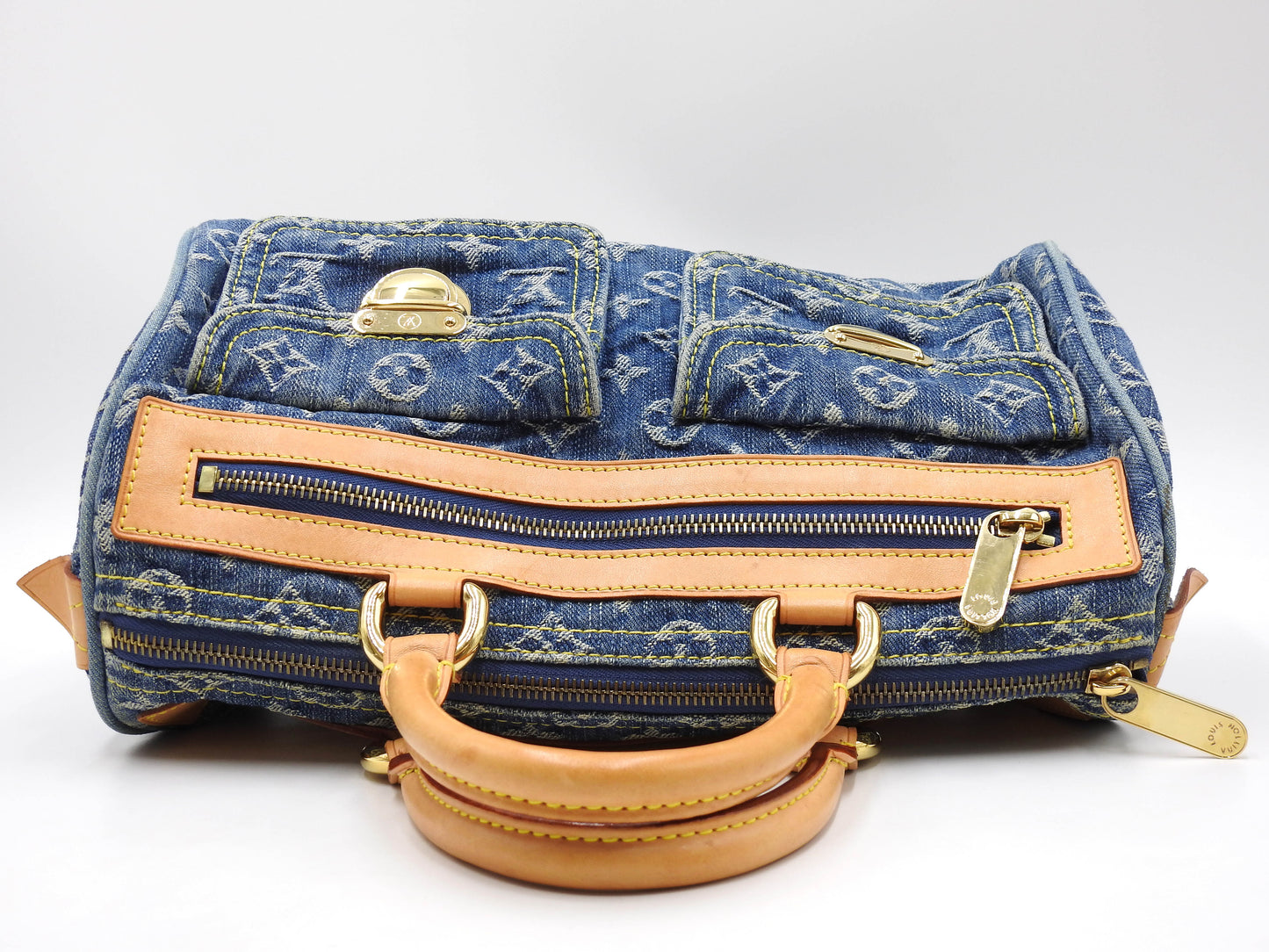 LOUIS VUITTON Monogram Denim Neo Speedy Hand Bag Boston Bag Blue M95019