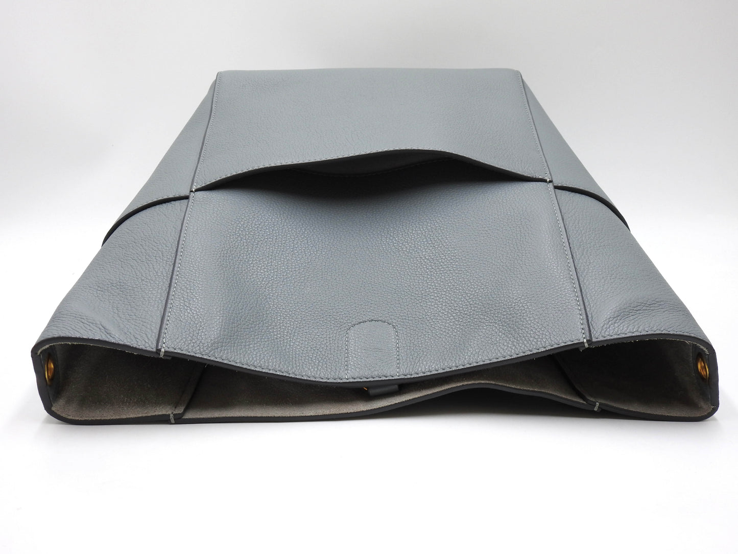 CELINE Medium Sangle Bucket Shoulder Bag Grained Calfskin Gray Blue 189593