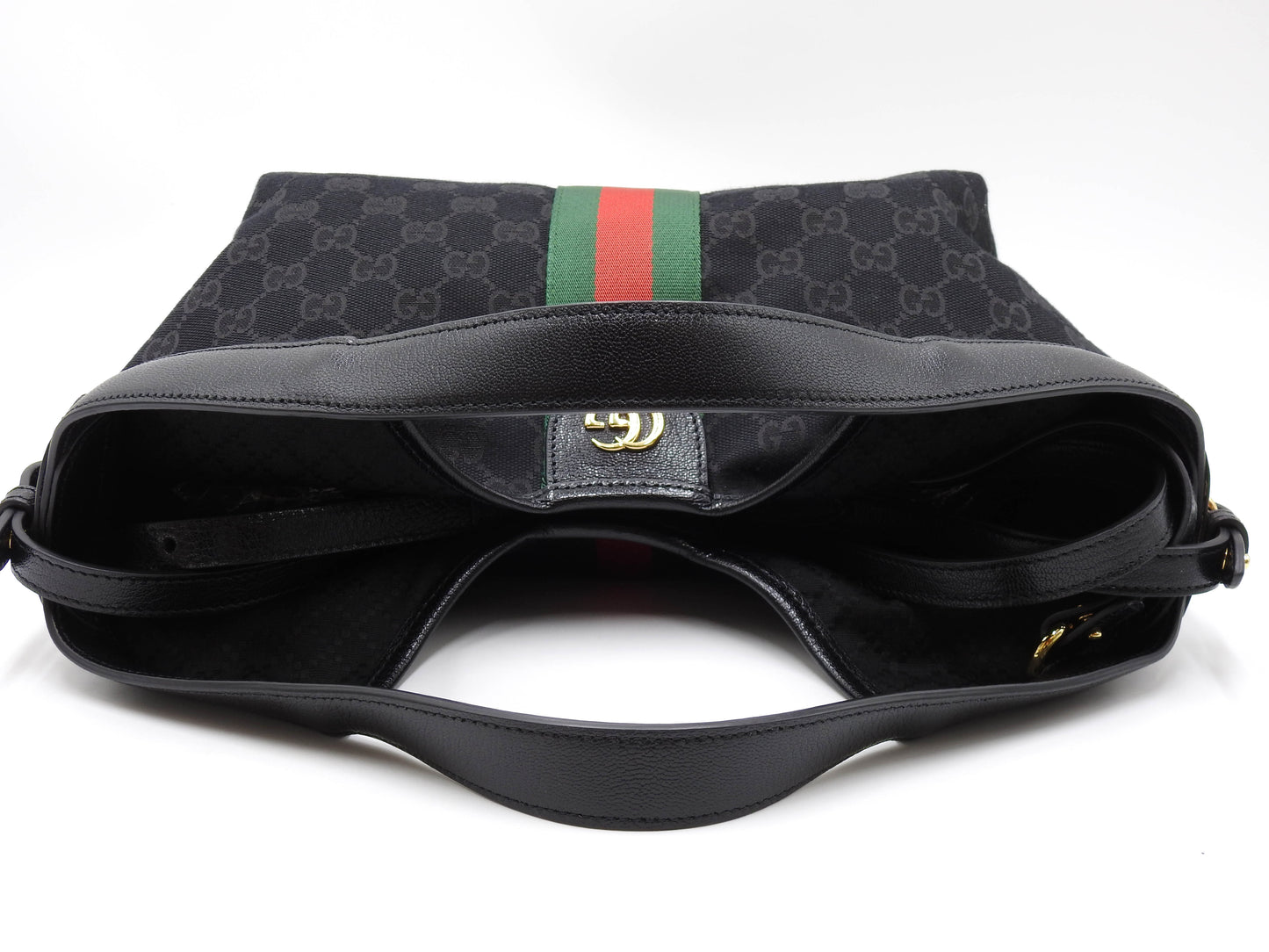 GUCCI GG Canvas Giglio Small Hobo Tote Shoulder Bag Black Green Red 860845