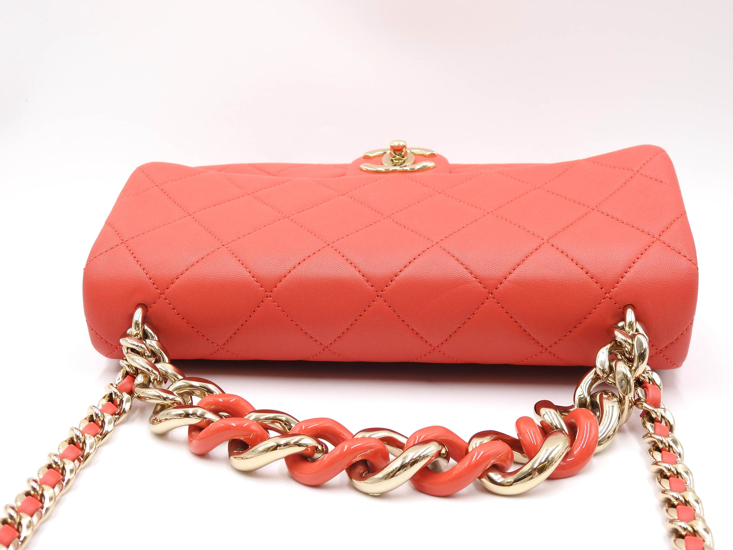 CHANEL CC Matelasse Chain Shoulder Bag Lambskin Leather Red Gold AS1354