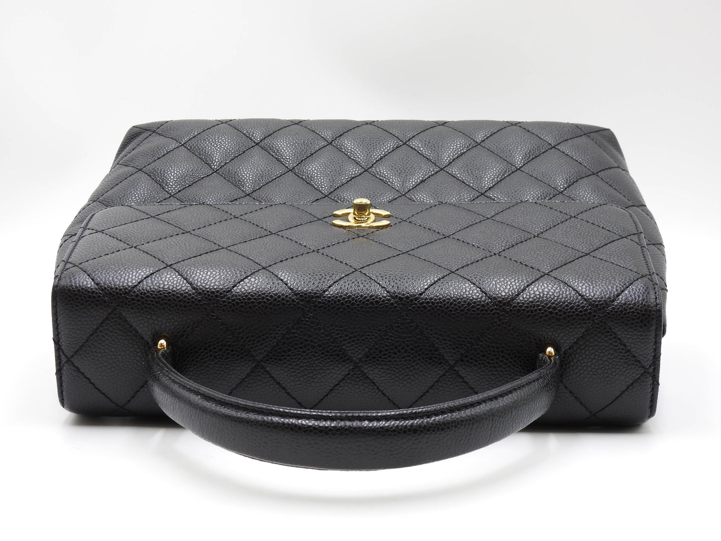 CHANEL CC Matelasse Kelly Top Handle Bag Caviarskin Leather Black A12397