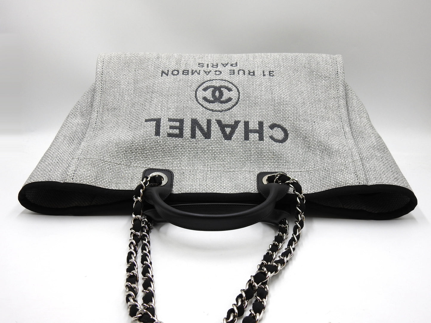 Chanel Deauville Large 2way Chain Shoulder Tote Bag Straw Canvas A66941