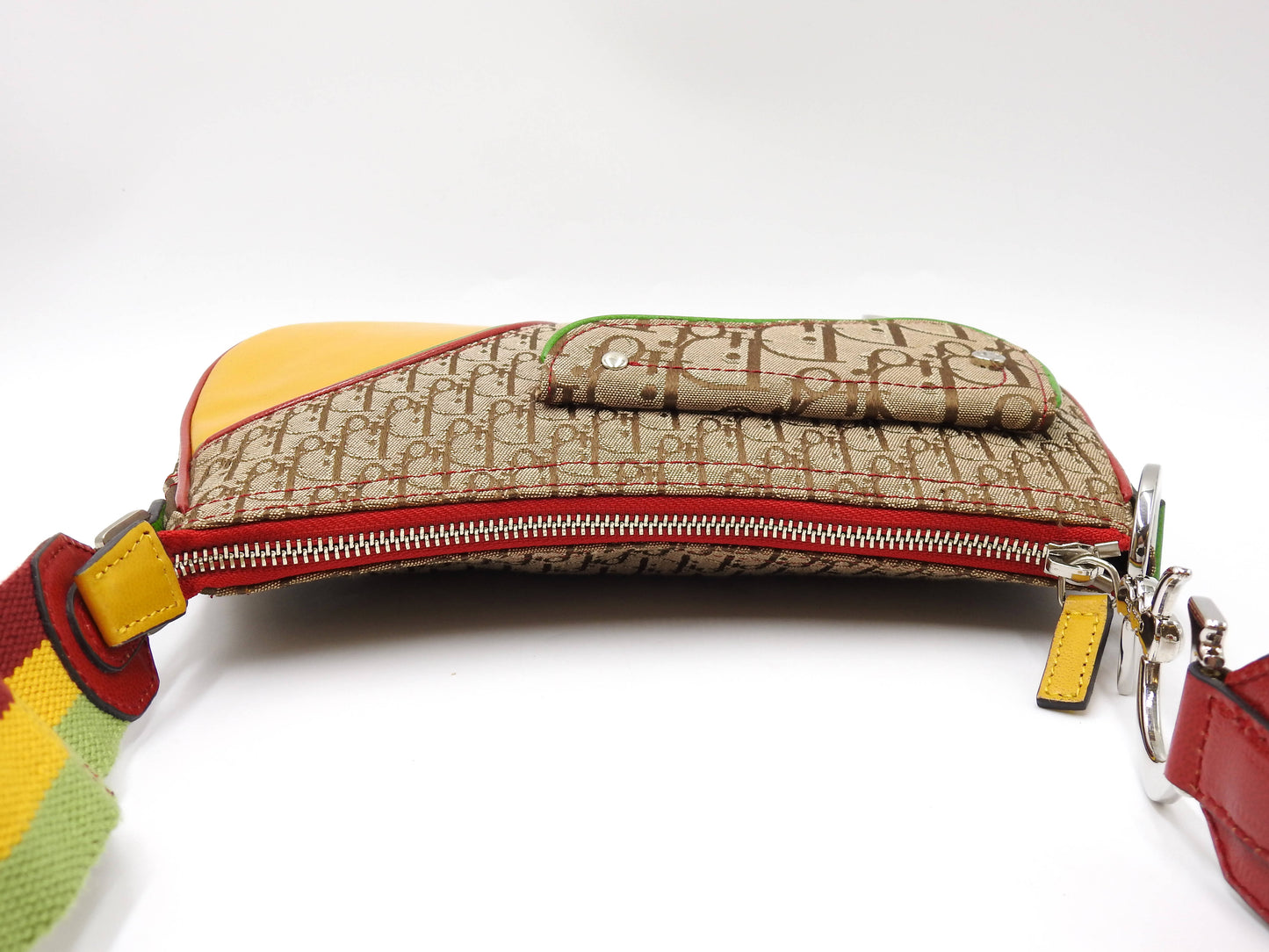 Christian Dior Trotter Rasta Saddle Crossbody Shoulder Bag Canvas Beige