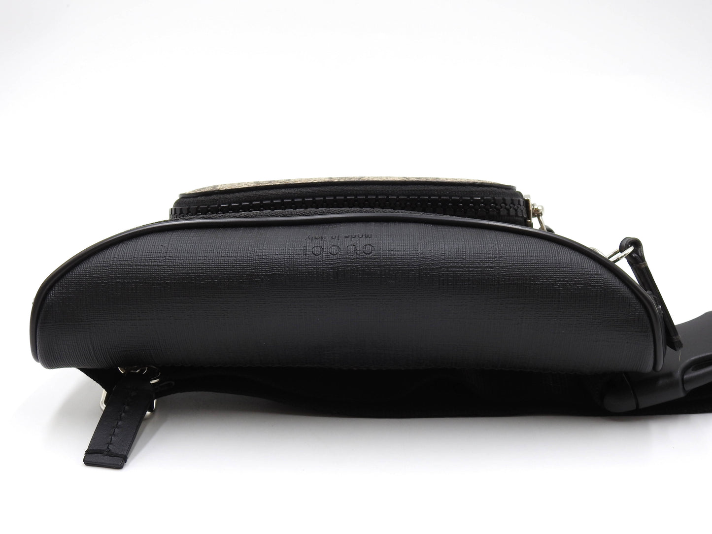 GUCCI GG Supreme Waist Body Belt Bag PVC Leather Beige Black Silver 450946